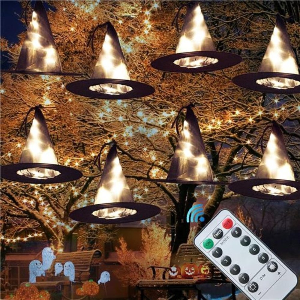 Witch Hat String Lights 8Pcs 56 LED 17ft Halloween Outdoor